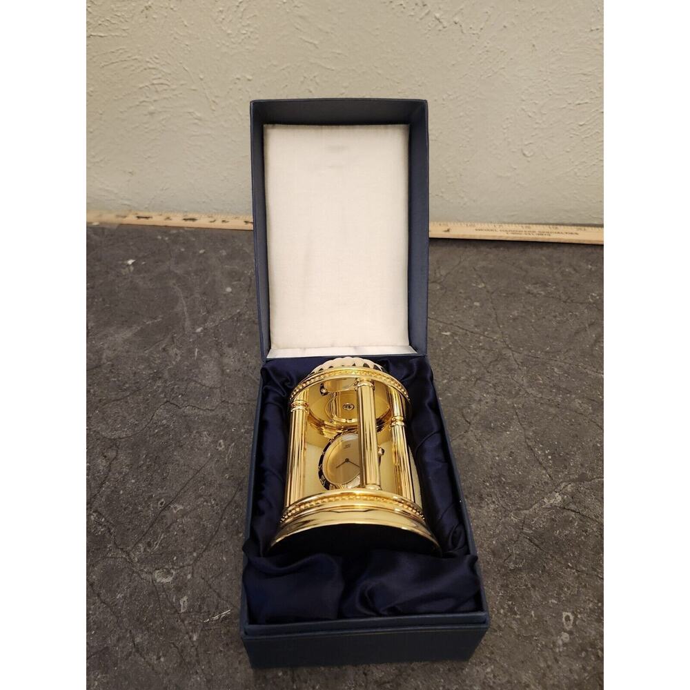 GAZEBO STYLE EXQUISITE DESK CLOCK Selco Geneve IN POLISHED BRASS BATTERY POWERED